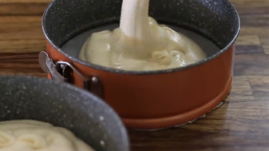 Pour the cake into the pan