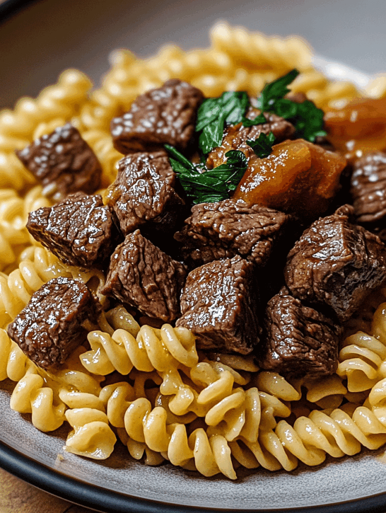 Cheesy Steak Bites And Rotini Pasta