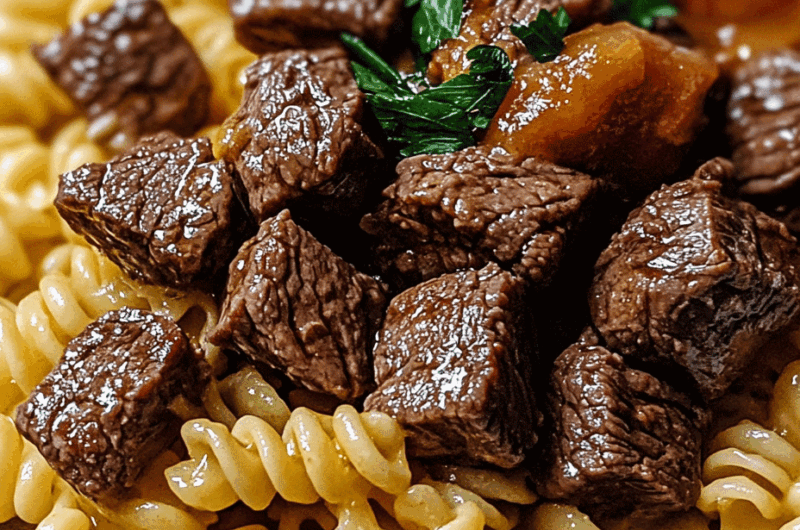 Cheesy Steak Bites And Rotini Pasta