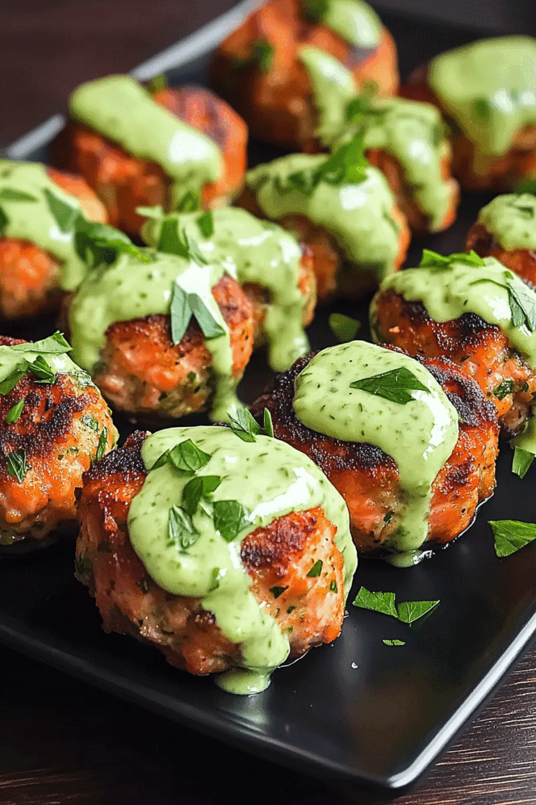 Baked Salmon Meatballs with Avocado Sauce