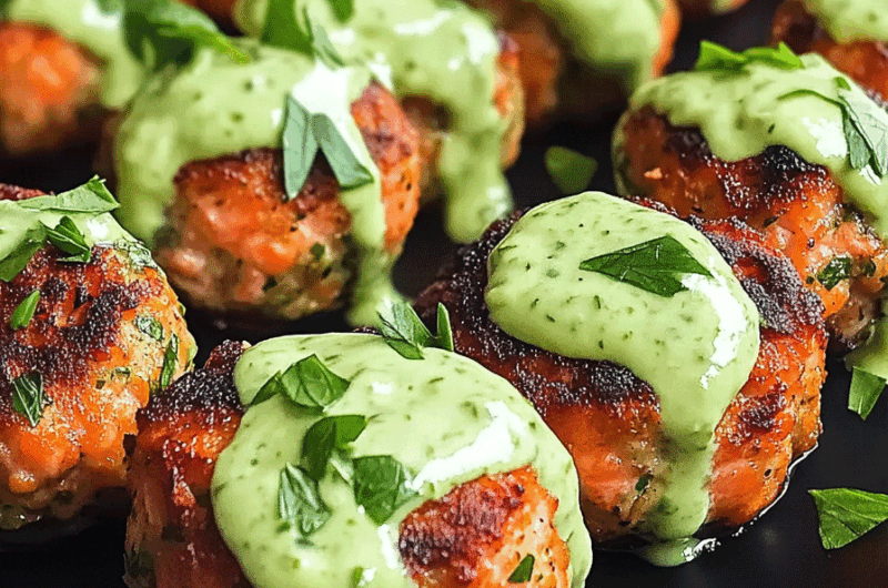 Baked Salmon Meatballs with Avocado Sauce