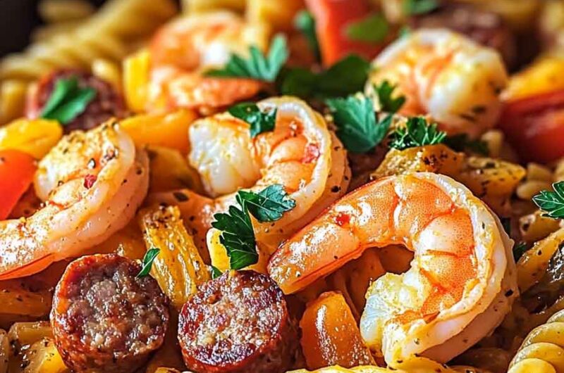 Cajun Ranch Shrimp And Sausage Pasta Skillet