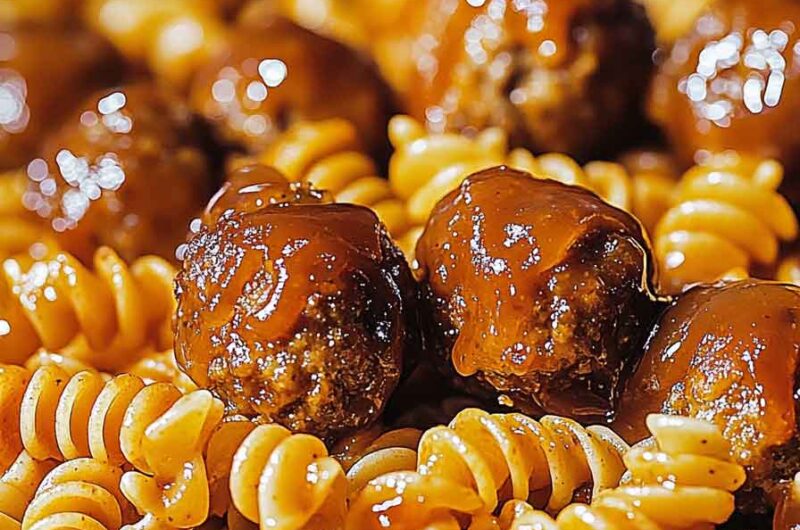 Cheesy One Pan Honey Bbq Meatball Pasta