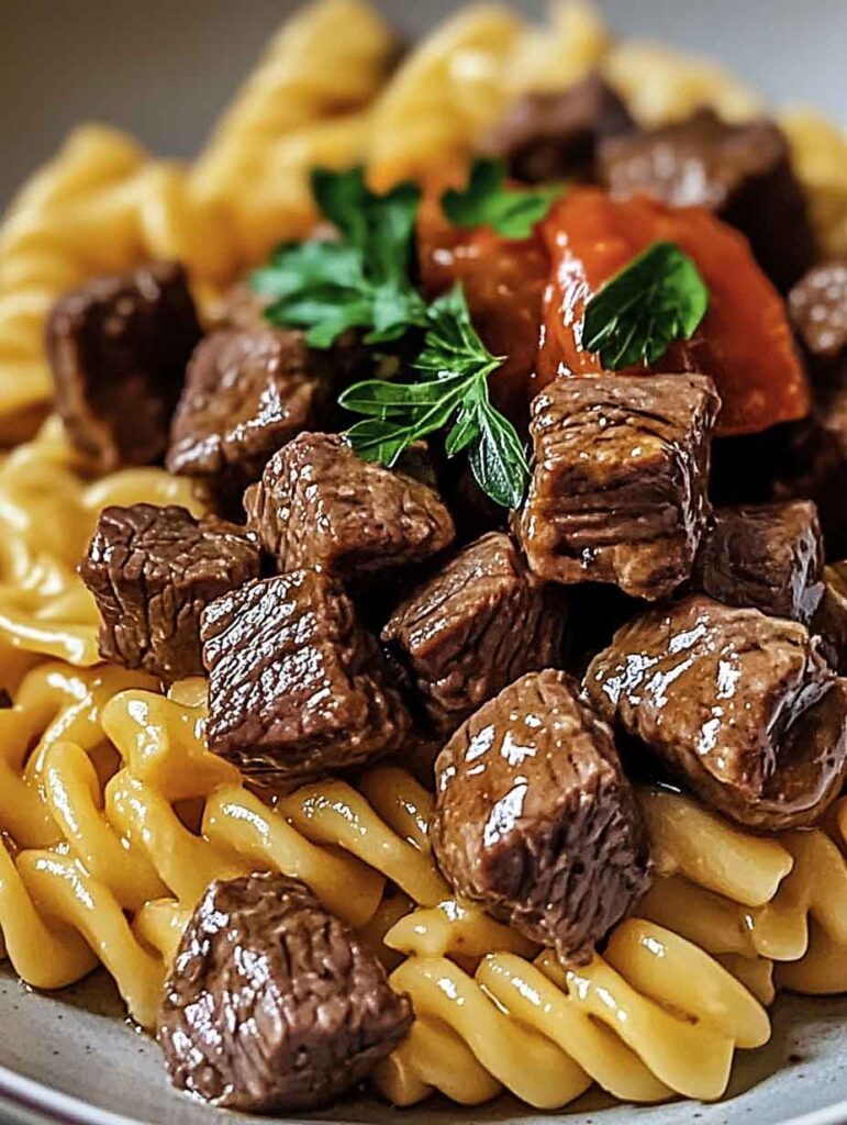 Ingredients for Cheesy Steak Bites and Rotini Pasta