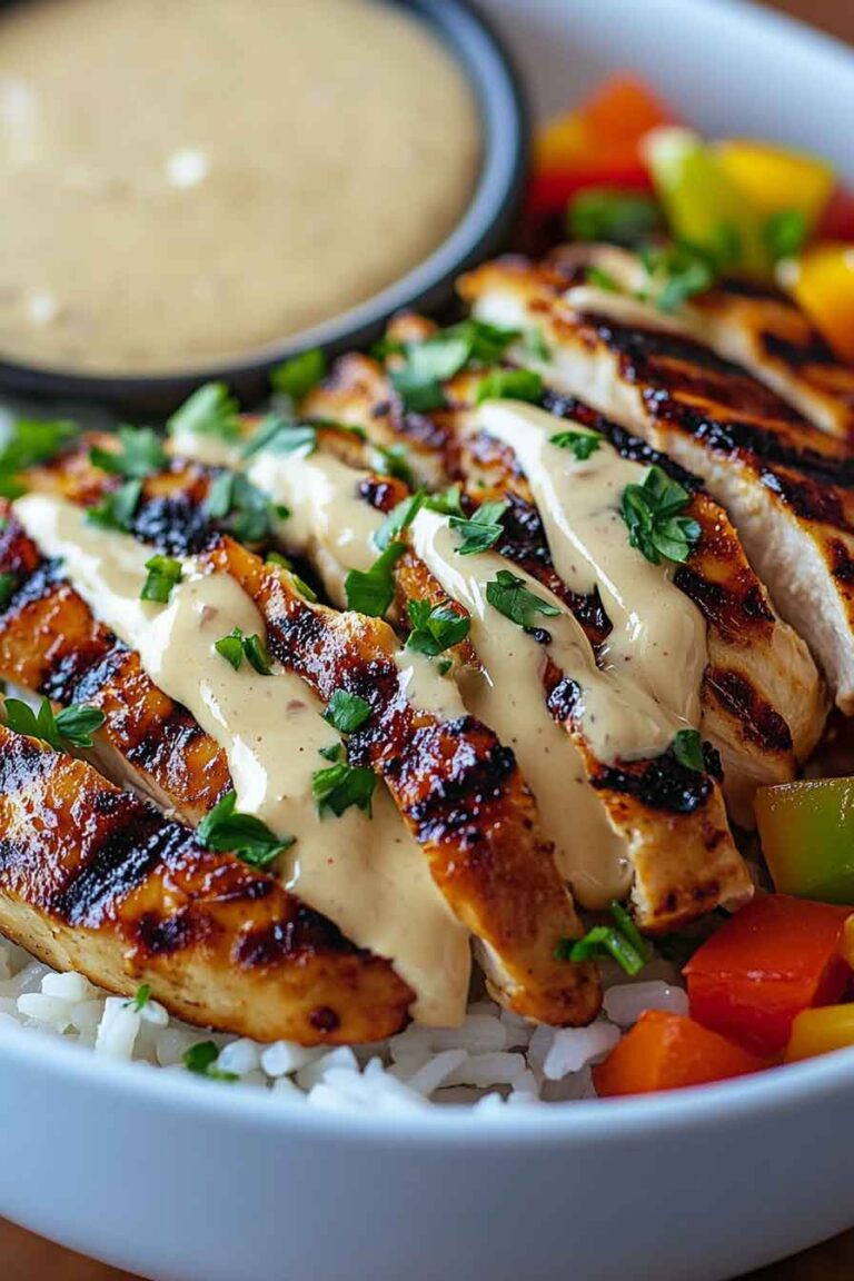 Chicken Rice Bowls With Creamy Garlic Sauce