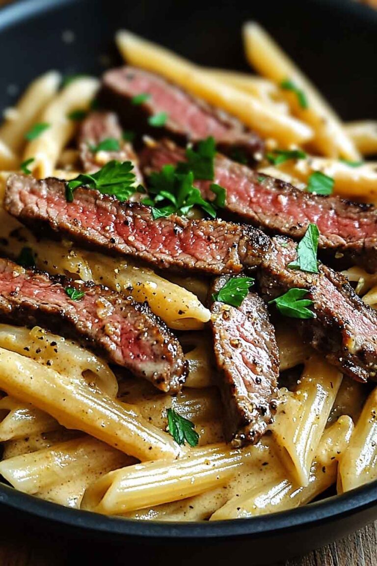 Creamy Cajun Spicy Garlic Butter Steak Pasta Skillet