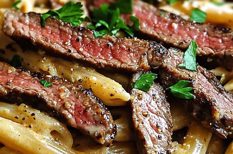 Creamy Cajun Spicy Garlic Butter Steak Pasta Skillet