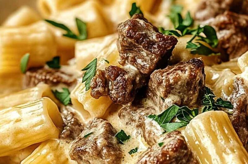 Creamy Cheesy Garlic Butter Rigatoni With Savory Beef