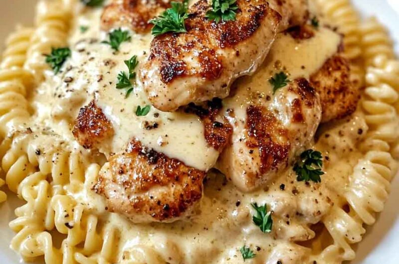Creamy Garlic Butter Chicken And Rotini In Parmesan Sauce