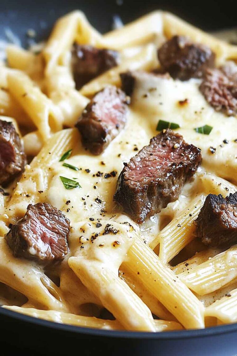 Creamy Ranch Steak Mozzarella Garlic Butter Pasta