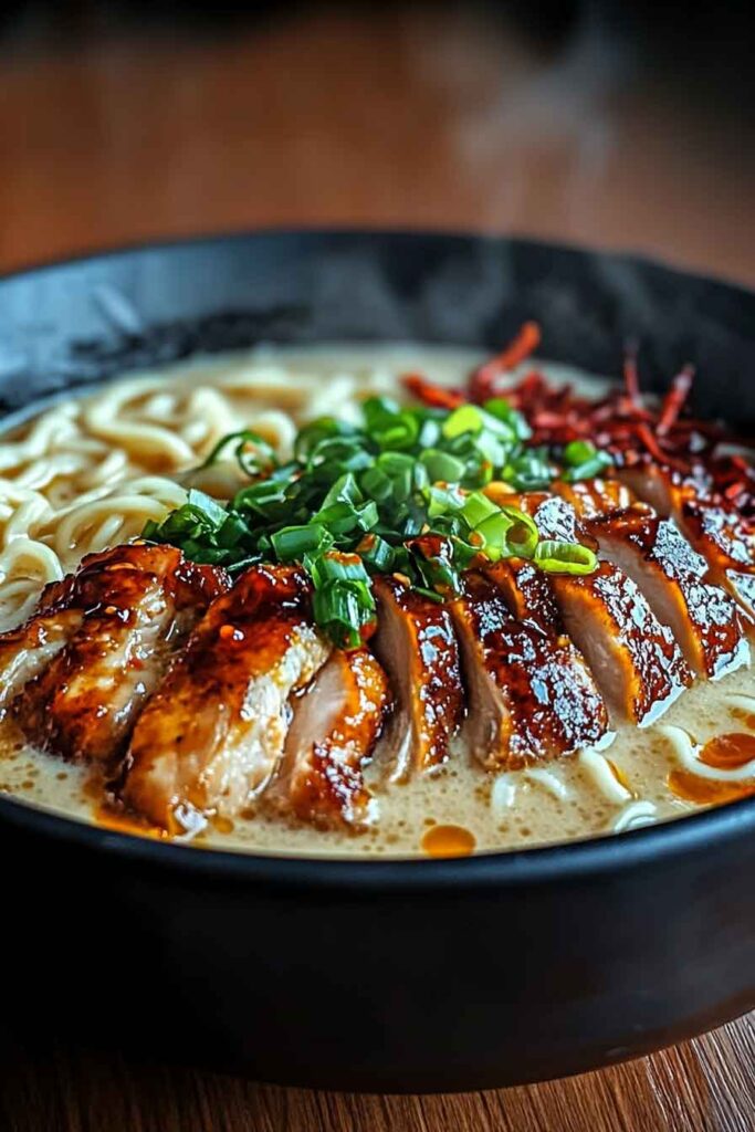 Fiery Chicken Ramen with Creamy Garlic Sauce