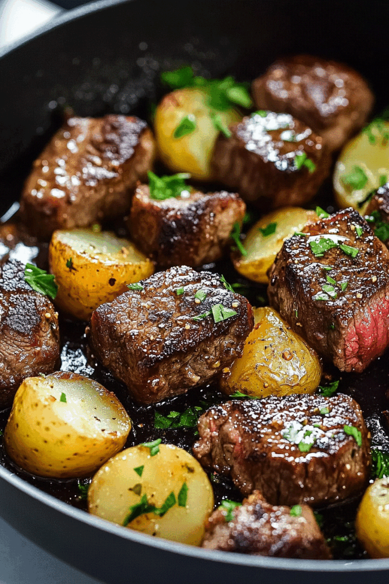 Garlic Butter Steak Bites And Potatoes