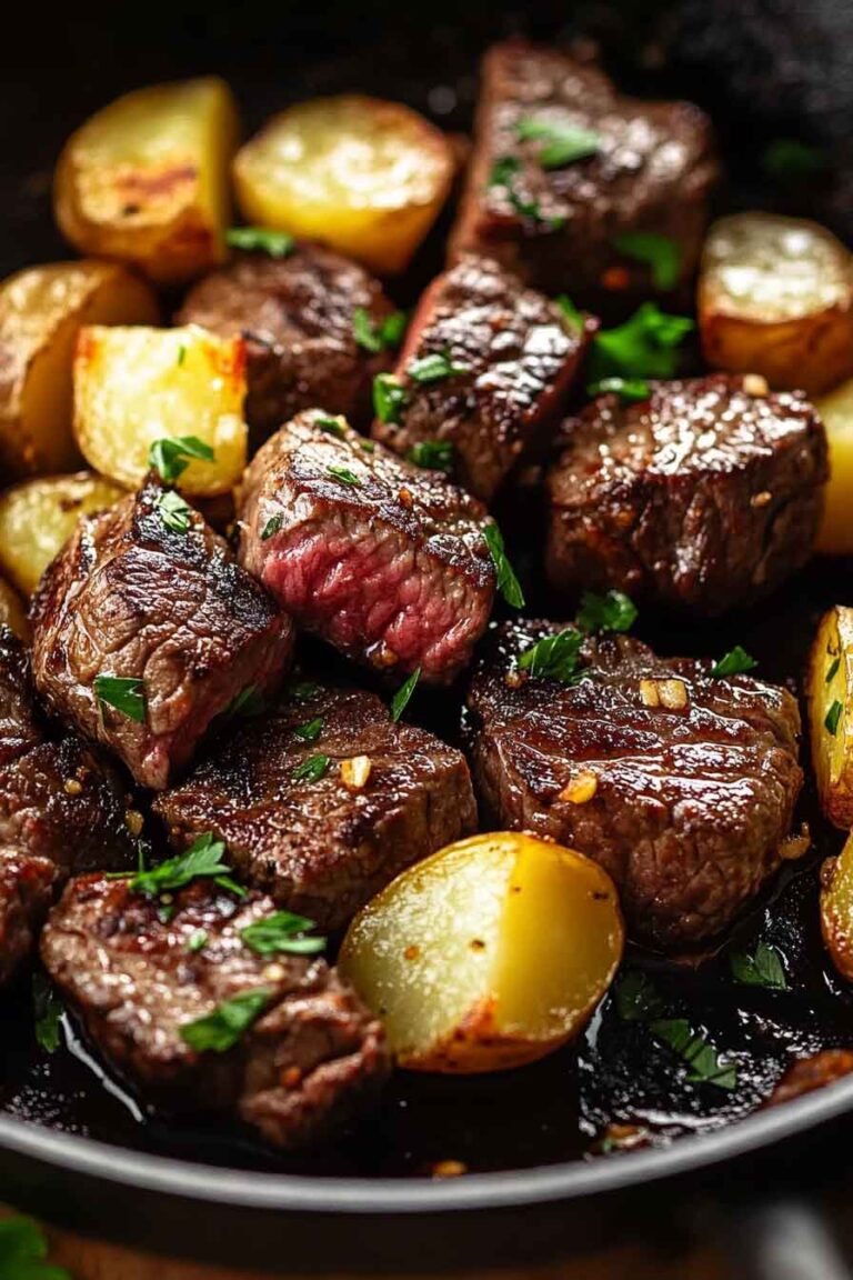Garlic Butter Steak Bites And Potatoes