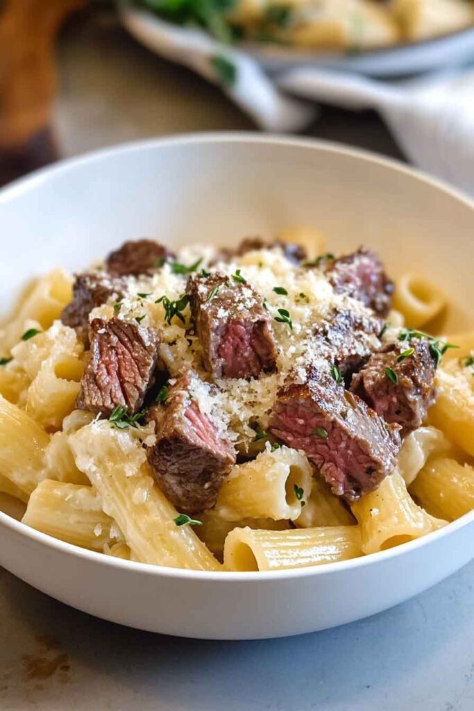 Garlic Parmesan Steak Pasta