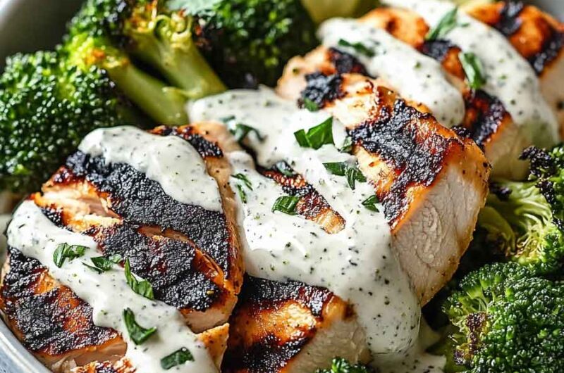 Grilled Chicken Broccoli Bowls With Creamy Garlic Sauce