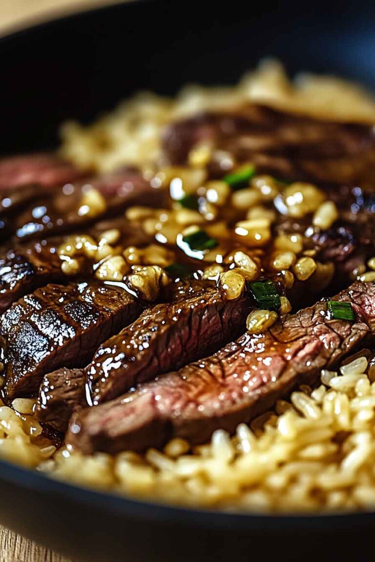 Honey Garlic Butter Steak And Rice Skillet