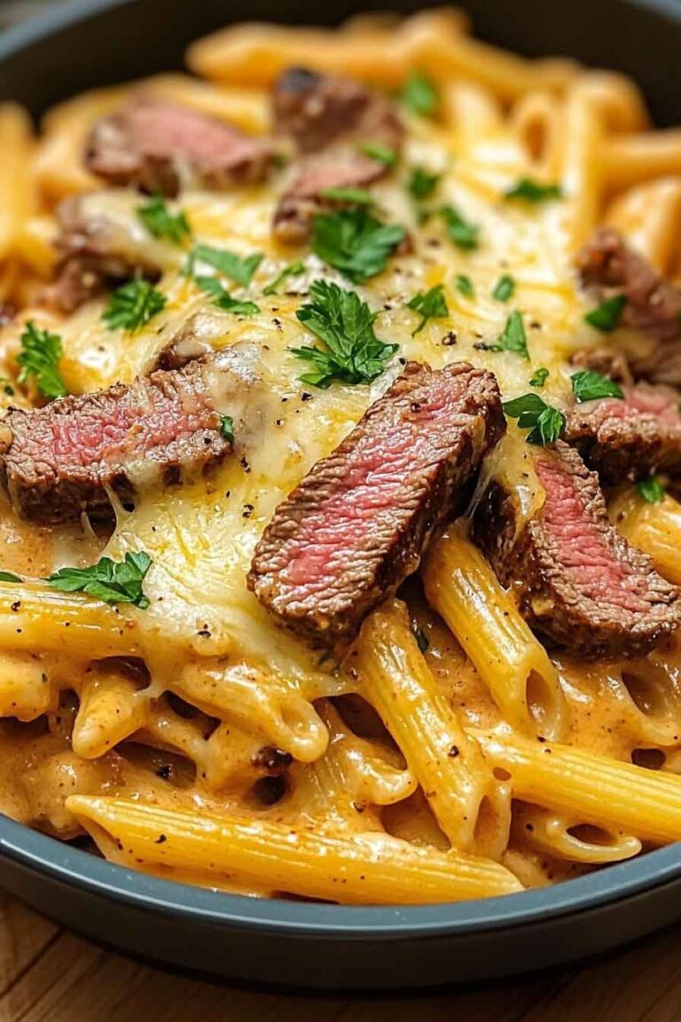 One Pan Cheesy White Cheddar Cajun Steak Pasta Bliss