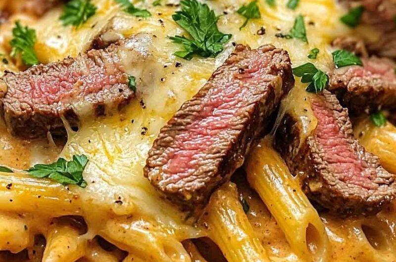One Pan Cheesy White Cheddar Cajun Steak Pasta Bliss