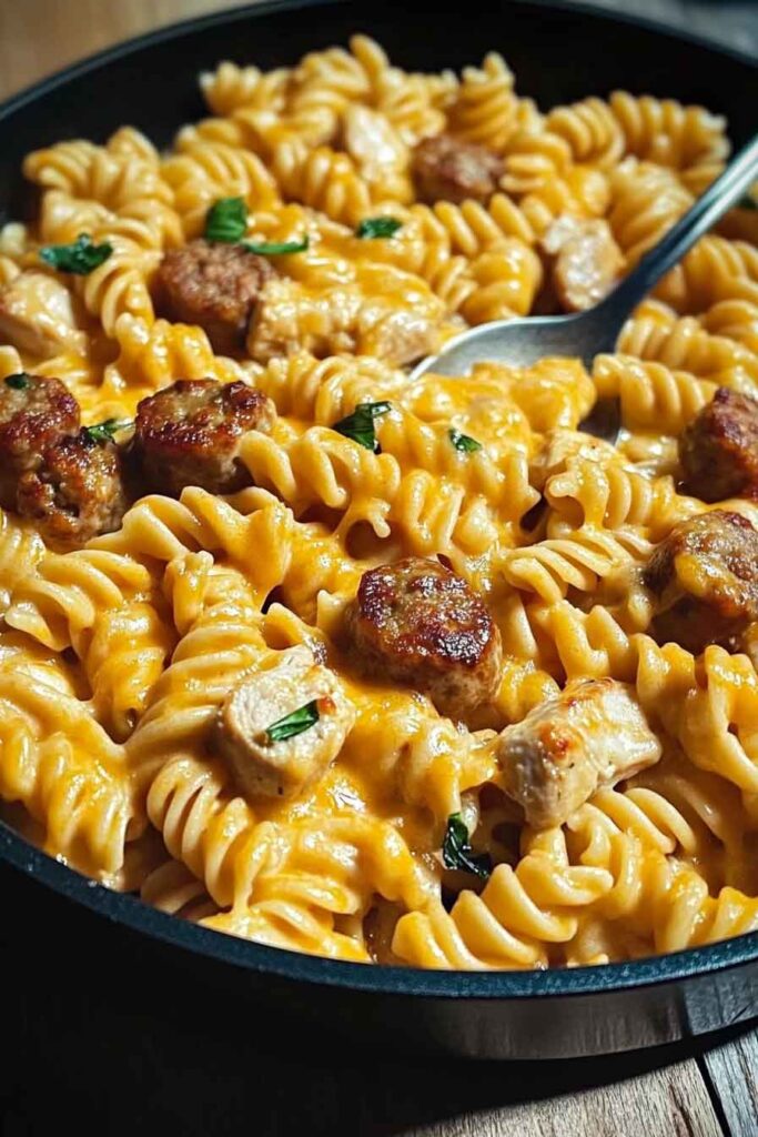 One Pot Cheddar Ranch Chicken And Sausage Rotini