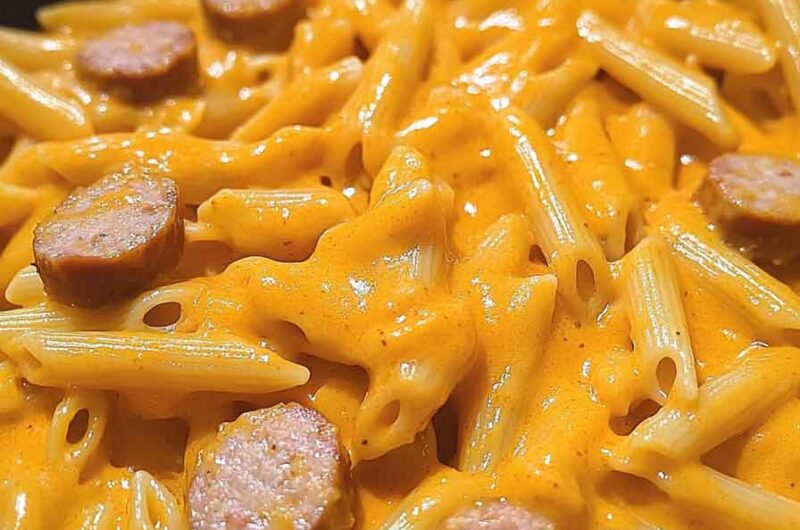 One Pot Creamy Buffalo Cheddar Chicken Sausage Pasta