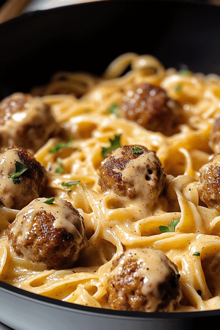 One Pot Creamy Cajun Meatball Pasta