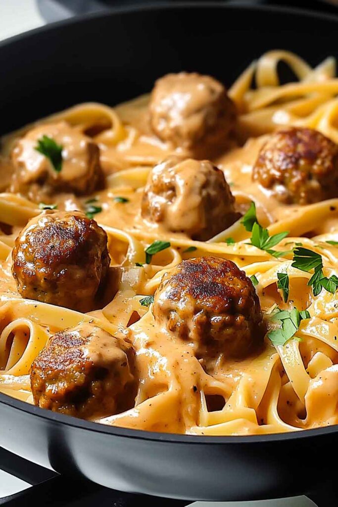 One Pot Creamy Cajun Meatball Pasta