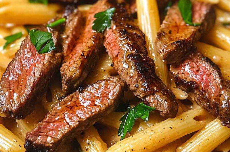 One Pot Creamy Honey Buffalo Steak Pasta Bake