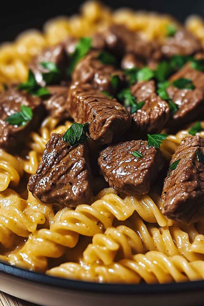 One Pot Creamy Spicy Garlic Butter Steak Pasta