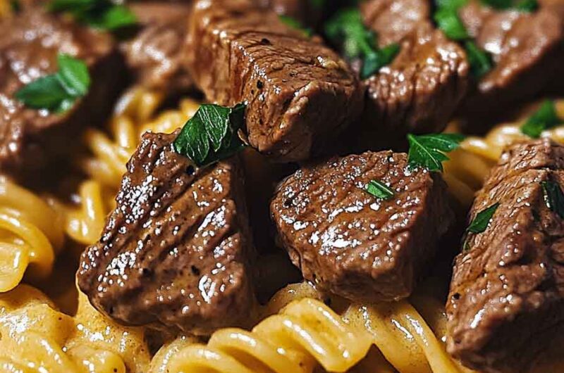 One Pot Creamy Spicy Garlic Butter Steak Pasta