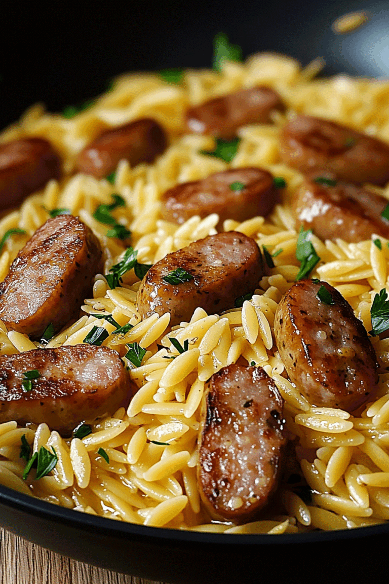 One Pot Garlic Butter Sausage and Orzo