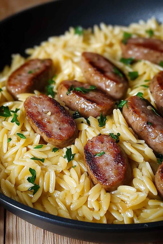 How to Make One Pot Garlic Butter Sausage and Orzo