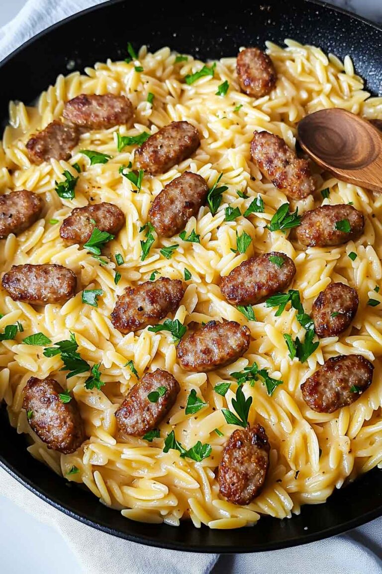 One Pot Garlic Butter Sausage and Orzo