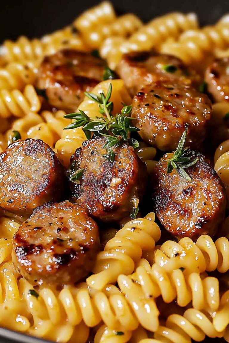 One Pot Zesty Honey Mustard Sausage Pasta