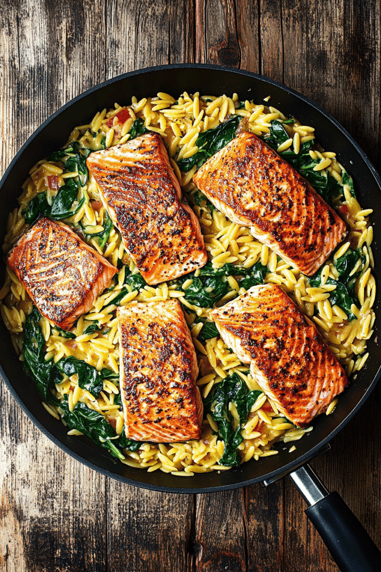 One Skillet Salmon with Lemon Orzo