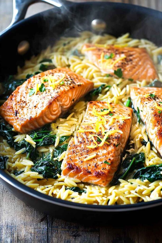Ingredients for One Skillet Salmon with Lemon Orzo