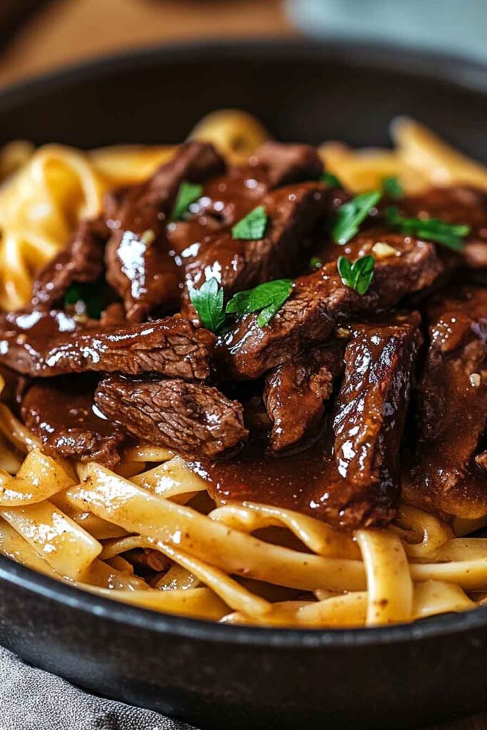 One Skillet Spicy Honey Bbq Steak Pasta