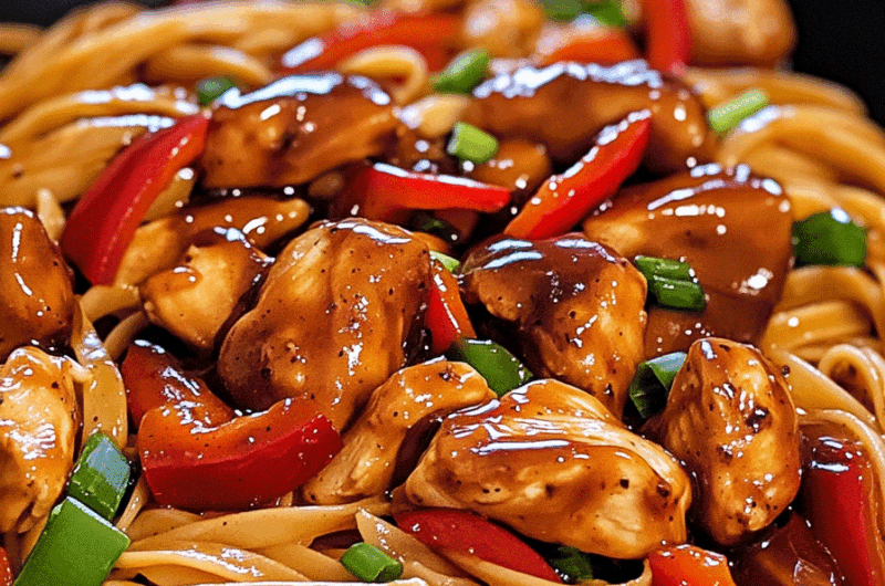 One Skillet Sweet Spicy Sticky Chicken Pasta