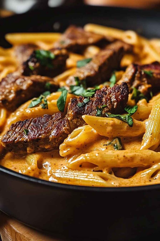 Skillet Creamy Spicy Cajun Steak Cheddar Pasta
