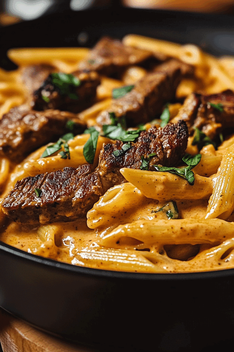 Skillet Creamy Spicy Cajun Steak Cheddar Pasta