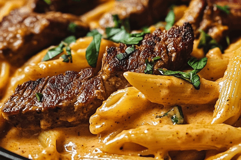 Skillet Creamy Spicy Cajun Steak Cheddar Pasta