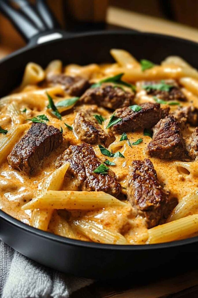 How to Make Skillet Creamy Spicy Cajun Steak Cheddar Pasta 
