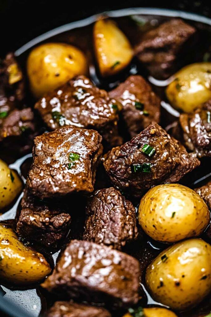 Slow-Cooker-Garlic-Butter-Beef-Bites-Potatoes