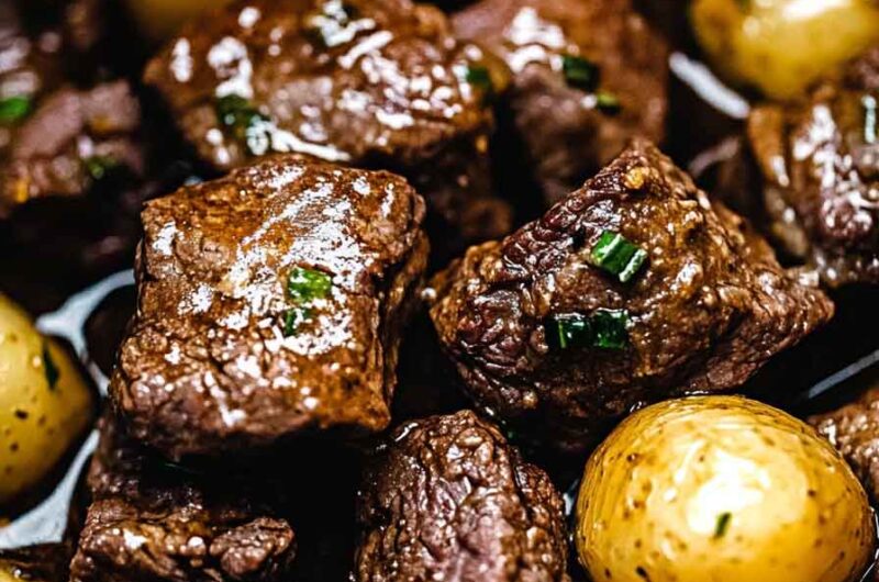 Slow Cooker Garlic Butter Beef Bites Potatoes