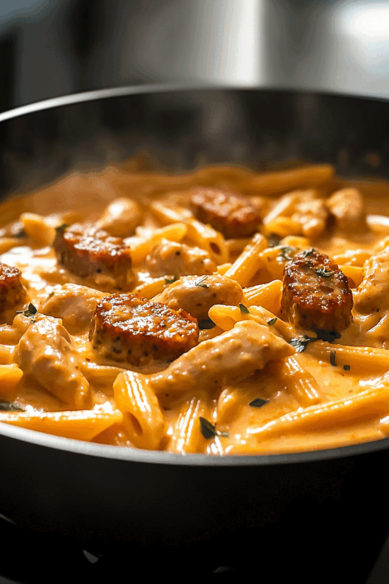 Spicy Creamy Cajun Sausage Chicken Pasta Skillet