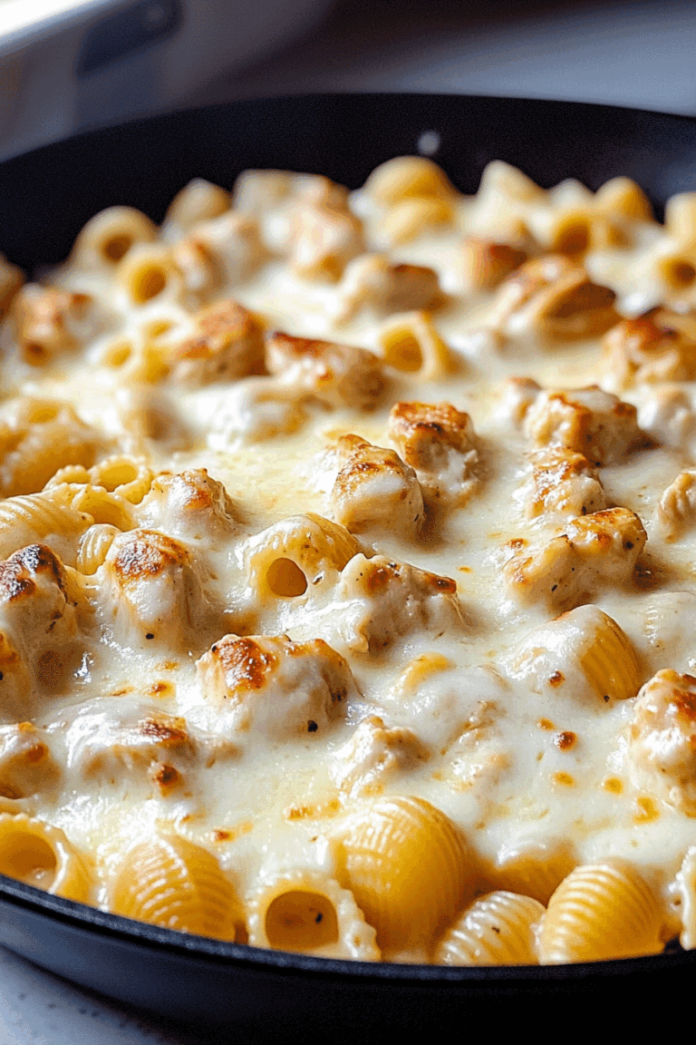Spicy Smoky Mozzarella Chicken Alfredo Pasta Skillet