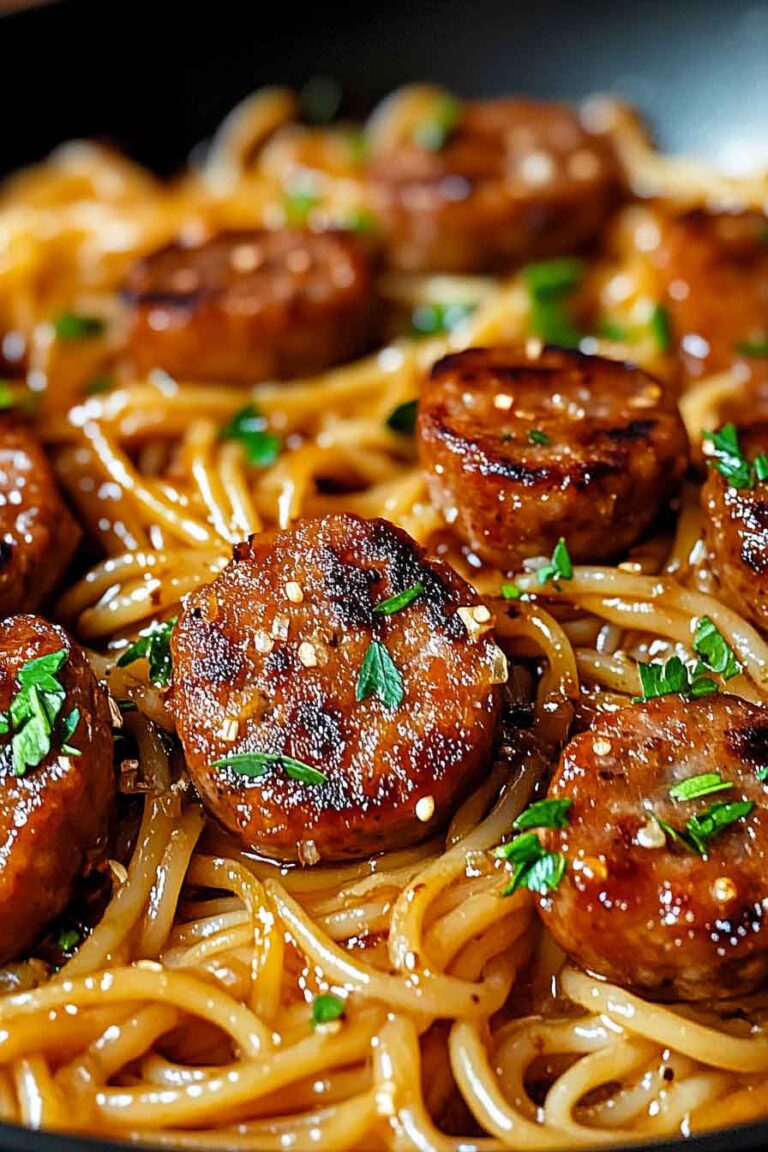 Sticky Honey Garlic Sausage Pasta Skillet