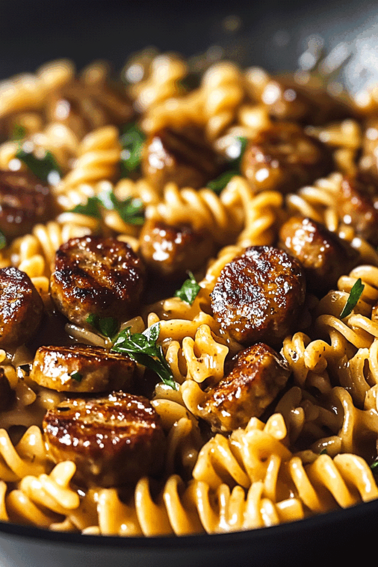 Sticky Honey Mustard Sausage Pasta Skillet