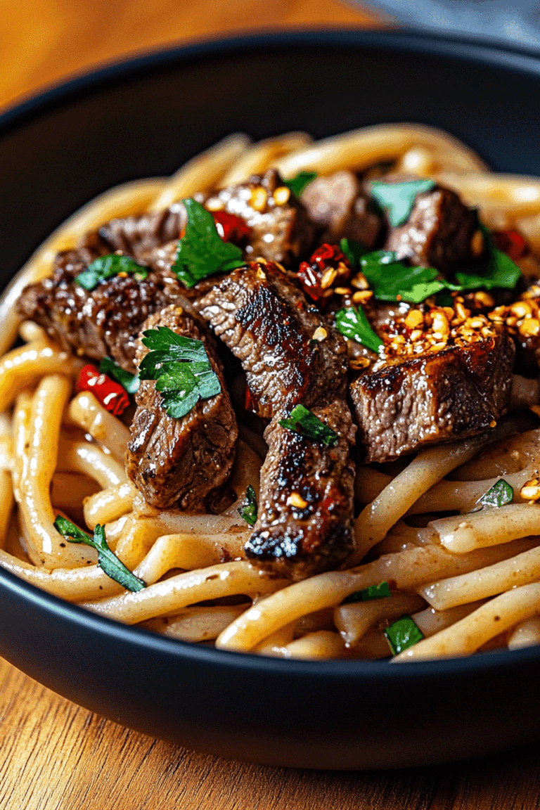 Sweet And Spicy Garlic Steak Pasta