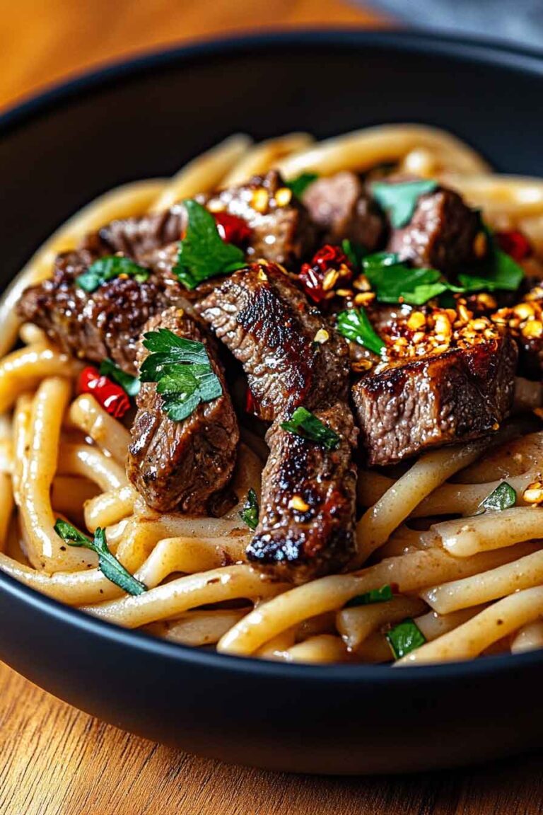 Sweet And Spicy Garlic Steak Pasta