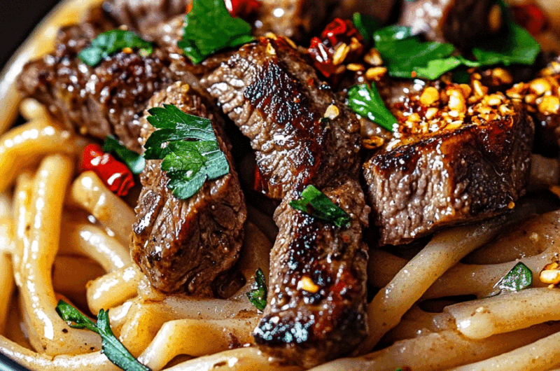 Sweet And Spicy Garlic Steak Pasta